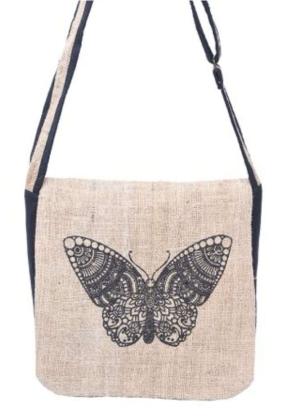 NWT! Hemp/Cotton Butterfly Print Messenger Crossbody Bag, The Collection Royal